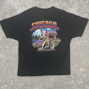 Harley Davidson Chicago Illinois Graphic Pin Up Girl Shirt Tee Size XL Biker